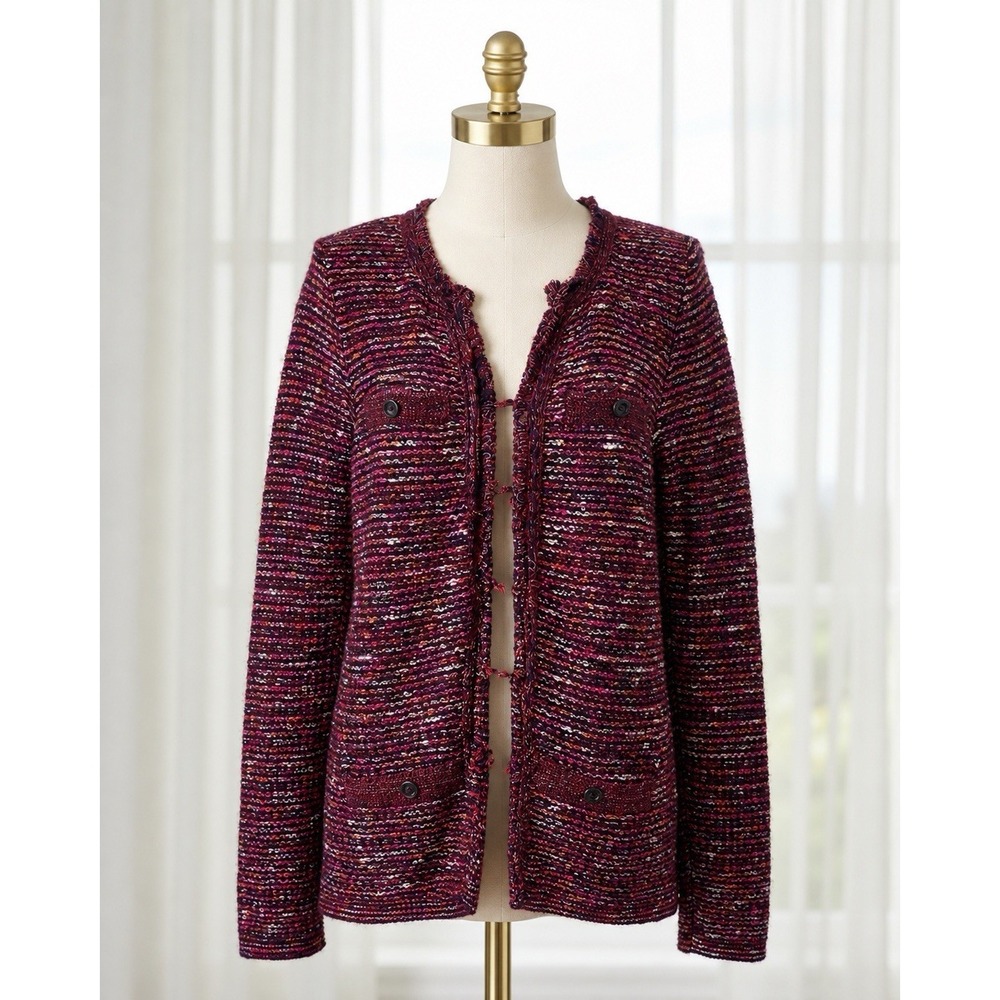 J. Jill Fitted Cardigan Jacket Sweater Chunky Knit Hook Closure Red Pink Size XS